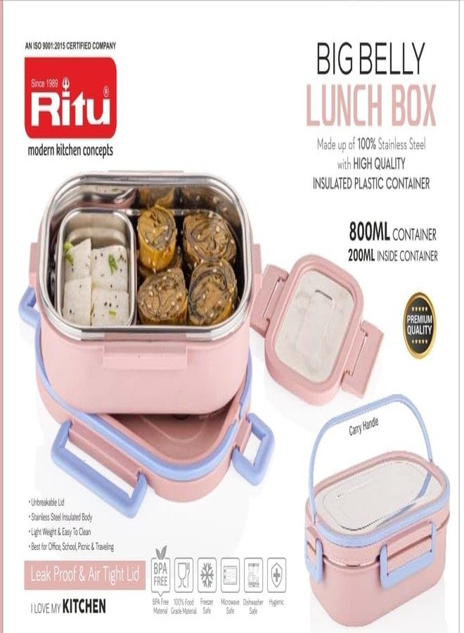 RITU Big Belly Airtight Lunch Box with steel Insulated Plastic Large Container with 200ml Veggie Box|Leak -Proof|BPA-Free|Food Grade|Keeps Food Hot and Fresh for Hours|Ideal for School,Travel & office - Image 5